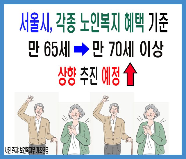 [초고령사회 #4] 서울시, 각종 노인 복지 혜택 기준을 만 70세 이상으로 상향 추진 예정.jpg